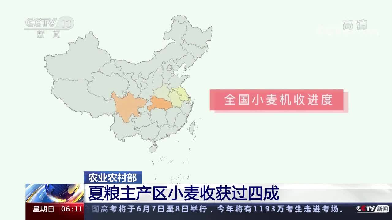 农业农村部 夏粮主产区小麦收获过四成